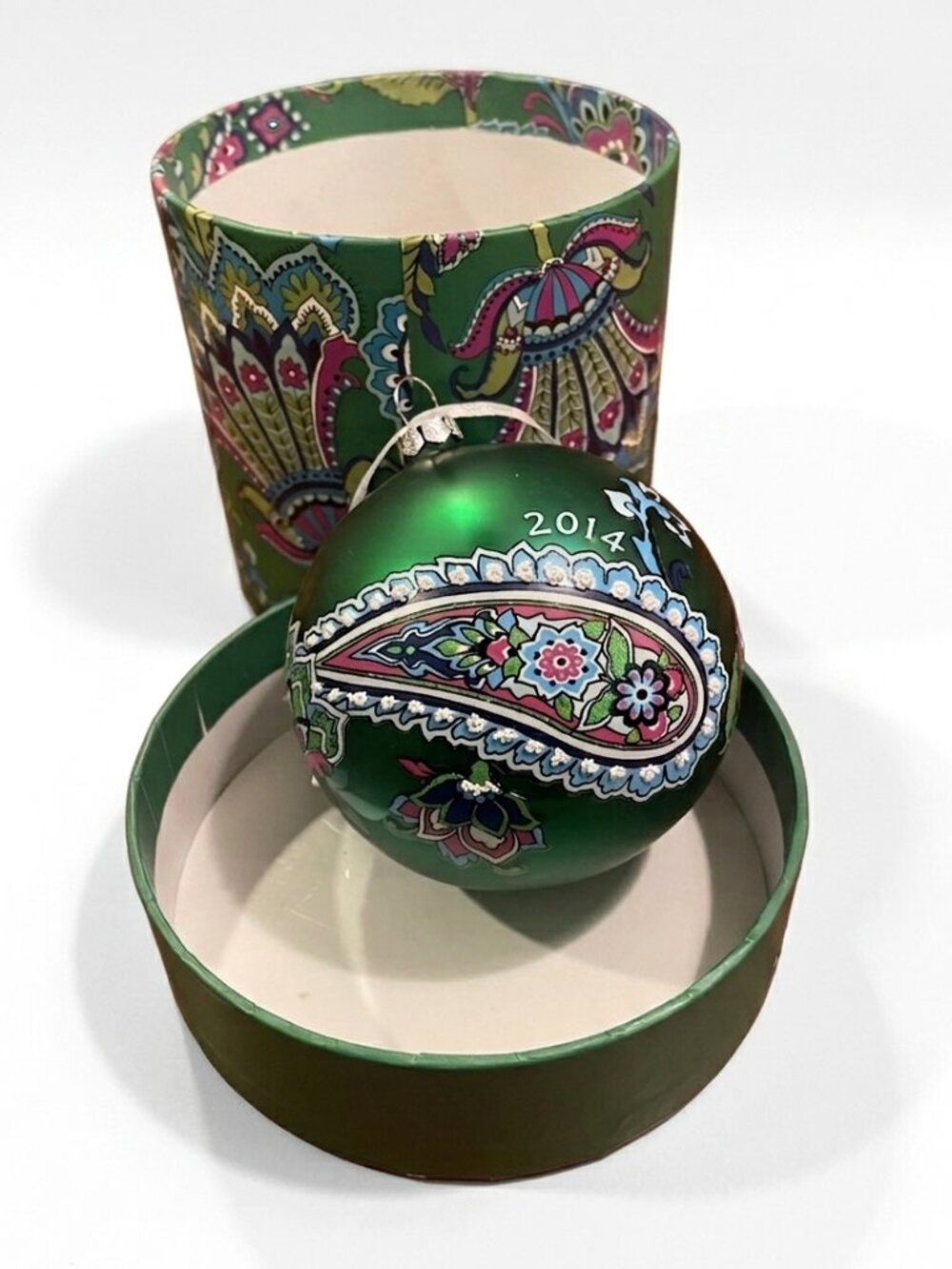 NWT Vera Bradley Emerald Paisley Christmas Ornament 2014 Decorative Box